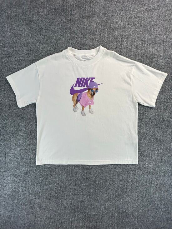 Nike Tops - Nike Chihuahua Dog Graphic T Shirt Women's Large White Purple Loose Fit NWOT